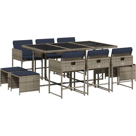 Maison Exclusive - Set da pranzo da giardino da 11 pz con Cuscini in Polyrattan Grigio