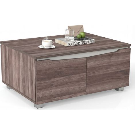 COSTWAY Farmhouse Style Accent Coffee Table with 4 Doors Storage MDF Construction Walnut (1/5)