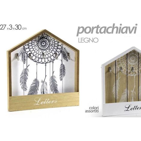 TRADE SHOP - Portachiavi Lettere Appendino Legno Cassetta 27x3x30cm Indian Shabby Chic 765858 - (1/3)
