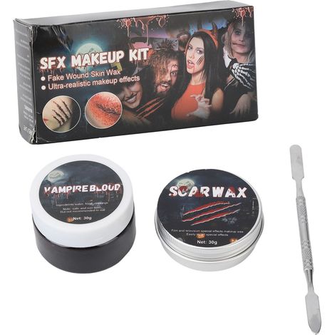 Kit cicatrisation cire sang coagulé, maquillage effets spéciaux Halloween, kit modelage plaies avec spatule (1/5)