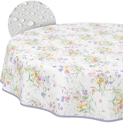 Nappe en Toile cirée Lavable, Facile d'entretien, imperméable, Effet Lotus, pour l'extérieur, Le Printemps, la Table de Jardin, Motif Fleurs, Ronde, 120 cm, avec Ourlet (bordée) (1/5)