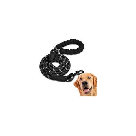 Laisse pour chien, laisse de dressage, poignée souple rembourrée, corde pour chiots et chiens de petite, moyenne et grande taille, 1,5 m (noir)