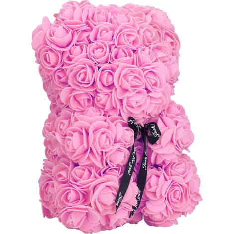 25 cm großer, rosenförmiger Bär – künstliche Blumenfigur, romantisches Weihnachtsgeschenk für Ehefrau und Partnerin, rosa (1/5)