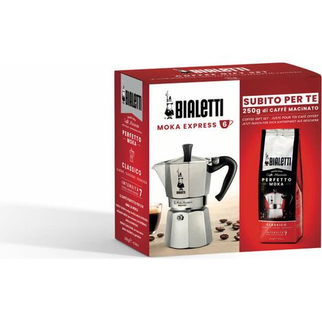 Bialetti Espressokocher Moka Express, für 6 Tassen, inkl. Perfetto Moka Classico 250 g, Espresso Kocher, Aluminium, 3545 (1/3)