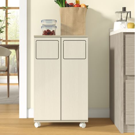 Meuble de tri des déchets 2 compartiments mobile en MDF, 46,7 x 35 x 80,3 cm HAVRYA (1/5)