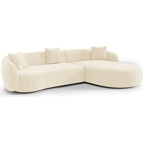 Canapé d'angle droit 4 places en tissu tramé toucher doux crème CELINE (1/5)