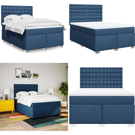 vidaXL Sommier à lattes de lit avec matelas Bleu 140x190 cm Tissu (1/5)