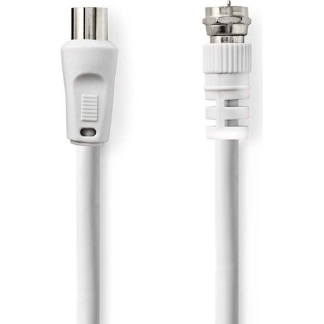 Nedis Satelliten- und Antennenkabel / F Stecker / IEC (Coax) Stecker / Vernickelt / 50 dB / 75 Ohm / Doppelt geschirmt / 5.00 m / Rund / PVC / Weiss / Umschlag (1/2)