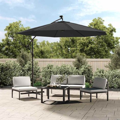 Parasol déporté 3 m avec 24 LEDs solaires – Parasol suspendu en acier et polyester anthracite, inclinaison et manivelle (1/5)