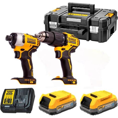 Dewalt – Pack de 2 outils électroportatifs DCD709 – DCF809 18V 2 x 1,7Ah PowerStack – Chargeur rapide – Coffret TSTAK – DCK2062E2TQW (1/7)