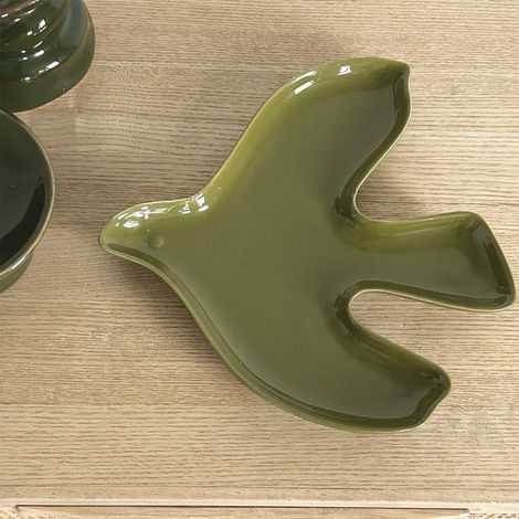 Coupelle ou vide poche oiseau kaki en grès faïence (1/5)