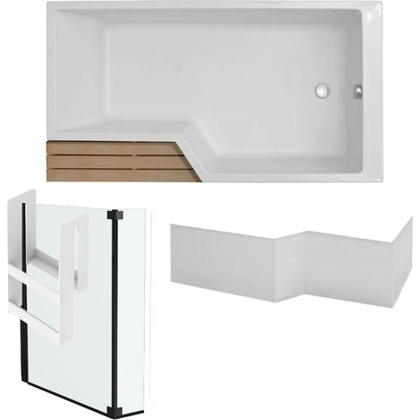 Pack baignoire bain douche antidérapante 180 x 90 JACOB DELAFON Neo blanc mat - v.droite + pare bain noir mat + tablier (1/5)