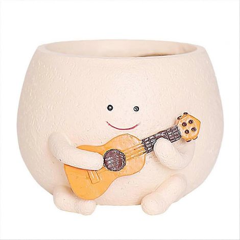 Blumentopf in Form eines Smiley-Gesichts mit Abflusslöchern, aus niedlichem Kunstharz, ideal zum Einpflanzen von Perlenpflanzen oder originellen Gitarrenformen.
