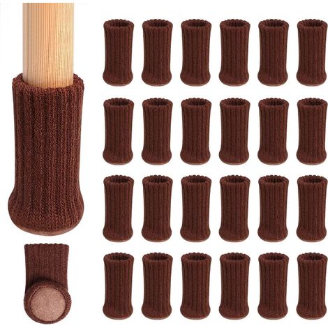 24 Pack (Marron foncé) tricoté Table Chaise Jambe Chaussettes élastique Chaise Meubles Chaussettes Définit Wood protecteurs de Sol pour Pieds de Meubles, Marron (1/5)