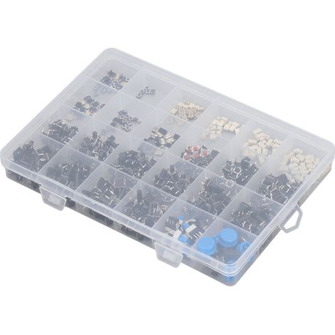 Kit tactile 460 pièces, 24 types d'interrupteurs à bouton-poussoir pour télécommande, boutons mixtes (couleurs des capuchons aléatoires), kit de composants électroniques. (1/5)