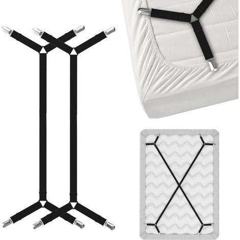 YMYNY Drap de Lit Bretelles Porte Jarretelles - Sangles de Support de Drap de Lit Entrecroisées - Noir (2 Sangles (1/4)