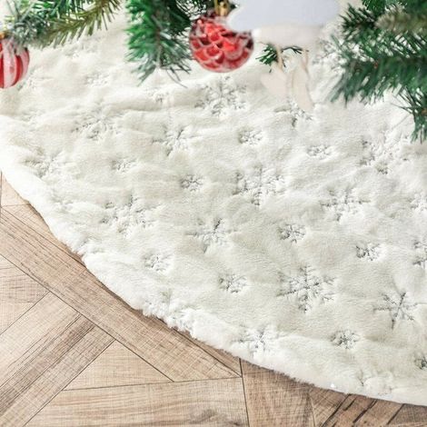 Jupe de sapin de Noël de 36 Pouces/90 cm, forme ronde, Flocons de neige argent à paillettes, pour décoration de sapin de Noël, décoration de sol, Nouvel An, décoration de Noël (1/4)
