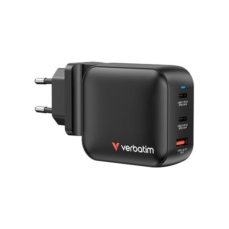 Verbatim - 100WGaN Charger, 3 Port US plug with EU and UK adaptors