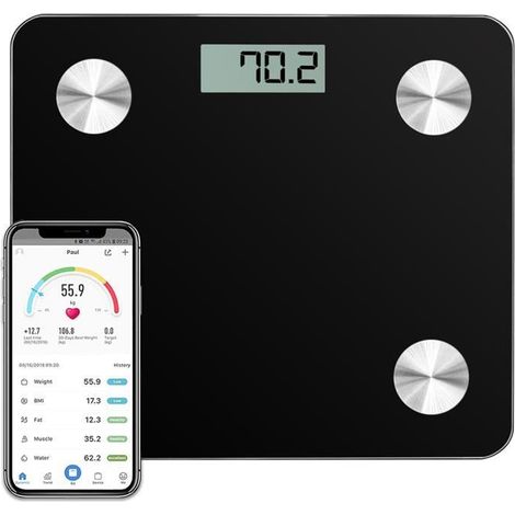 Pèse Personnes Impédancemètre, Balance Pèse-Personne Bluetooth, Ecran Rétroéclairé LED Grand (1/4)