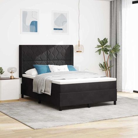 Boxspringbett mit LED-Lichtleisten Schwarz 140 x 190 cm Samt