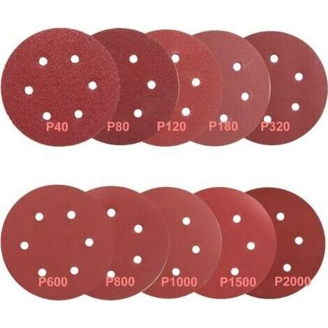 Aiperq 100 disques de ponçage de 150 mm, disques abrasifs, papier de verre de grain 40/80/120/180/320/600/800/1000/1500/2000 (10 disques par grain) (1/4)