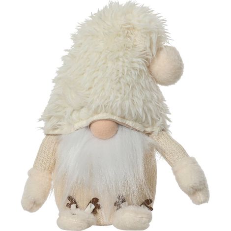 Wichtel mit Mütze & Hausschuhen Beigefarben Höhe 45 cm Breite 23 cm Länge 16 cm - Polyester