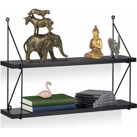 TrAdE Shop Traesio - Libreria Mensole Scaffale Parete Design Moderna Legno Metallo 2 Ripiani Nero - (1/5)