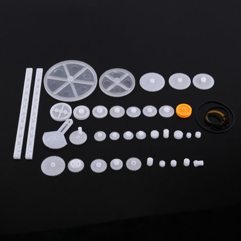 Engrenages plastique, poulie courroie, kit vis sans fin, jeu roue dentée pour robot moteur jouet pièces DIY (34 pièces) (1/2)
