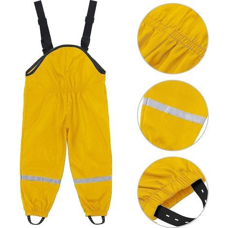 Salopette de pluie unisexe pour enfants, coupe-vent et imperméable, pantalon anti-boue - 128 - Jaune (1/5)