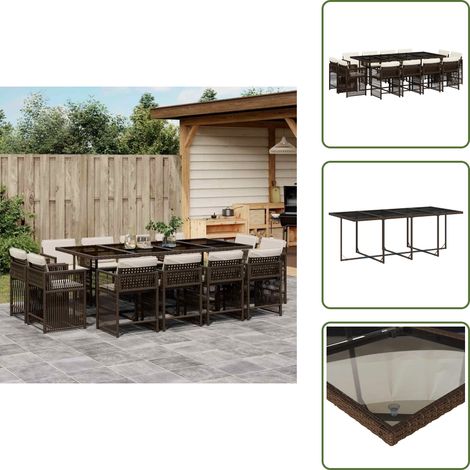Cojines para sillas - vidaXL Set muebles de jardín 13 pzas y cojines ratán sintético marrón - Ratán sintético