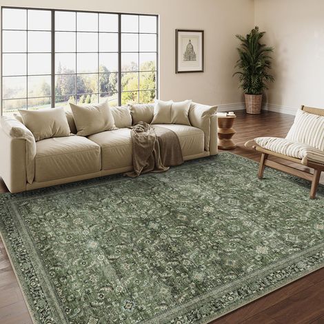 Vert Vintage Tapis Salon 160x230cm Rug Lavable en Machine Grand Antidérapant Rugs,Chambre Adulte Enfant,Carpets Salle a Manger,Bureau,Cuisine,Interieur Doux Poil Ras Carpet (1/5)