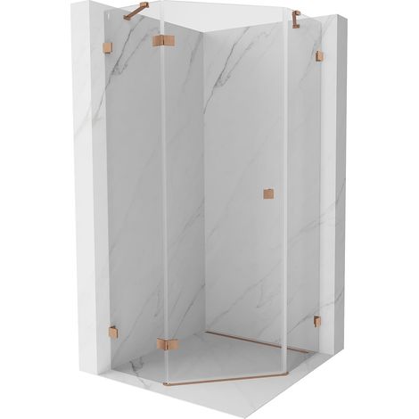 Mexen Lunar cabina doccia pentagonale a battente sinistra 80 x 80 cm, trasparente, rame spazzolato - 831-080L-080P-65-00-L (1/5)