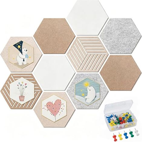 10 Pcs Hexagonal Cork Boards, Felt Notice Board, Felt Wall Bulletin Board, Decorative Inspiration Board for Photos, Notes, Jewelry, DIY Decorations (1/5)