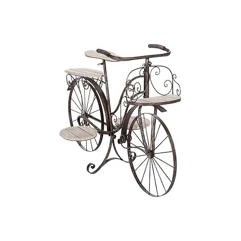 Atmosphera – Porte plantes vélo en bois et métal vintage H 59 cm – 5 étagères pour plantes d'intérieur et extérieur – Construction solide et design stylisé (1/5)