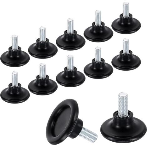 Jalleria Lot de 12 pieds de meubles à filetage M8 - 38 x 19 mm - Réglables - À visser - Pour pieds de chaise, tabouret - Noir (1/4)