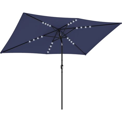 Parasol solaire LED inclinable 300 x 200 cm avec manivelle et housse de protection bleu marine (1/5)
