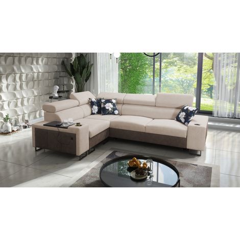 Luxuriöses Ecksofa mit Schlaffunktion MELODY II, für jede Einrichtung Tauro/Freya Braun/Dunkelbeige (1/5)
