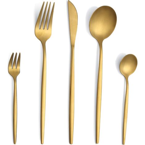Couverts de table pour 6 personnes, 30 pièces couverts or mat, couverts inox, set couverts de table avec couteau, fourchette, cuillère, va au lave-vaisselle (1/5)