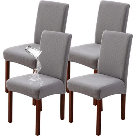 QORVA-Lot de 4 housses de chaise de salle à manger extensibles modernes, amovibles et lavables (gris clair, 4 pièces)