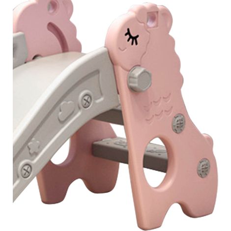 Toboggan d'intérieur autoportant et pliable à 2 marches avec base stable, idéal pour les tout-petits (rose et gris). (1/5)