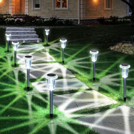 10 Pack Waterproof Stainless Steel Solar Powered Outdoor Lights for Garden, Yard, Pathway, Lawn, Patio, Outdoor Decoration, Cool White