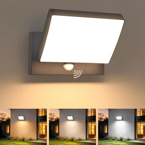 24W LED Lampe d'extérieur avec détecteur de Mouvement, Applique Murale étanche IP65, 3000K/ 4000K/ 6000K, Panneau LED Orientable (240° à la Verticale), Aluminium, pour Jardin, Garage, Anthracite (1/5)