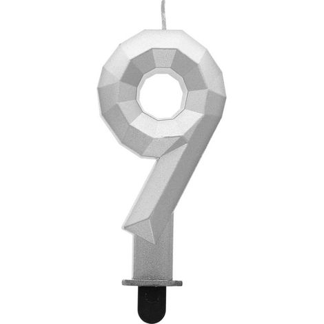 Vela número 9 - Plata metalizada diamante 7,6 cm