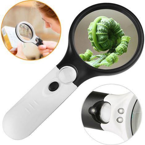 Lente d'ingrandimento con 3 LED, ingrandimento da 3x a 45x, lente d'ingrandimento portatile, lente d'ingrandimento per la lettura, lente d'ingrandimento per gioielli - Crezuo
