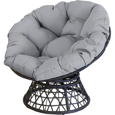 Poltrona da giardino in resina intrecciata nera con cuscino grigio – 96x85x80 cm – Eleganza e comfort