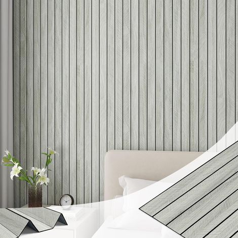 Panneau Mural Decoratif PVC Bois Effet Gris Clair Panneau Mural 3D Salon 30cm x 200cm Panneaux Muraux Adhesif Chambre Imperméable Rouleau Revetement Autocollant Papier Peint Épais pour Bureau (1/5)