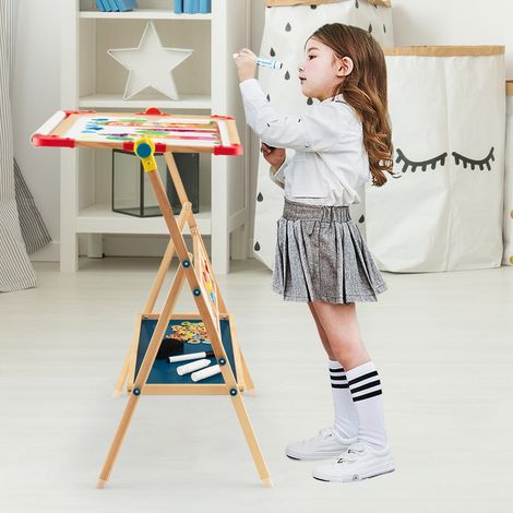 Enfant 6 en 1 en Bois 2 Face Rotatif : Tableau Noir et Tableau Blanc Aimanté avec Rouleau de Papier 3 Ans+ (1/2)