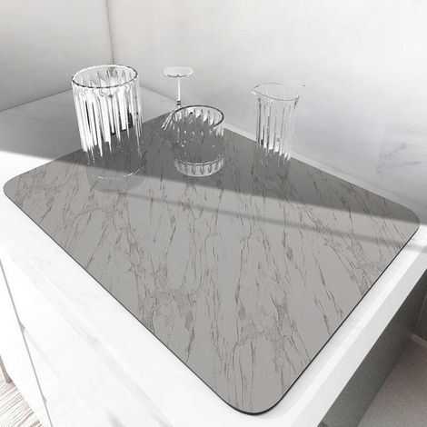 Alfombrilla escurridora para encimera de cocina, alfombrilla de goma altamente absorbente y resistente a las manchas (Gris nublado, 40 cm x 60 cm) (1/5)