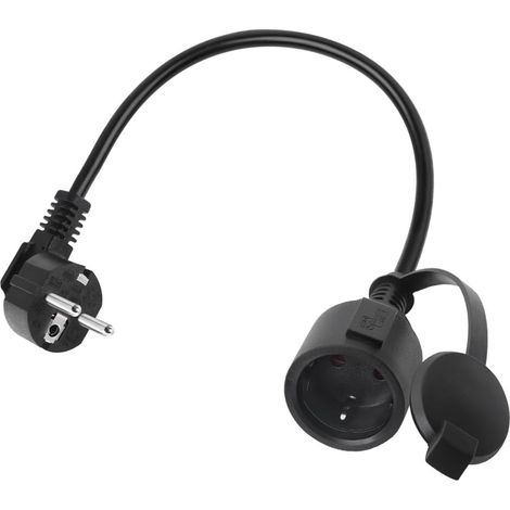 Rallonge Electrique 90 Degrés Extérieur, Rallonge Courte de Sécurité Noir pour Maison, Jardin, Chantier (0.3m) (1/5)