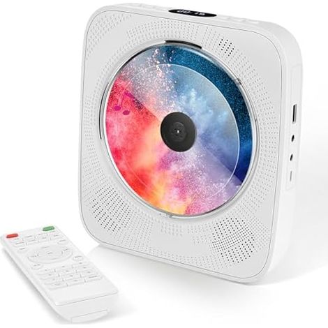 Lecteur CD Bluetooth, Lecteur CD Portable fixé au Mur, amplificateur Audio pour la Maison avec télécommande,Hauts-parleurs Hi-FI avec Prise AUX pour Casque, Lecture MP3 USB, Radio FM